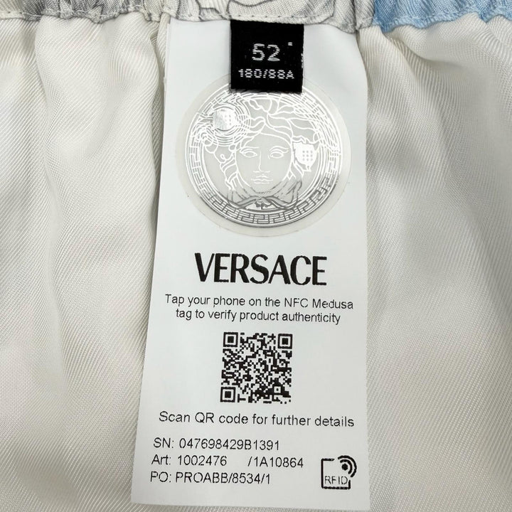 Pristine VERSACE Shorts Baroque Pattern Light blue silk mens 52 1002476