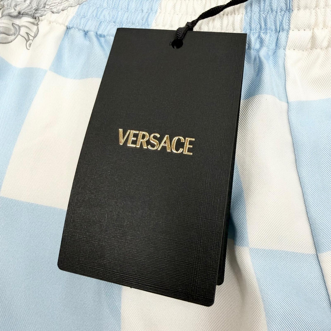 Pristine VERSACE Shorts Baroque Pattern Light blue silk mens 52 1002476
