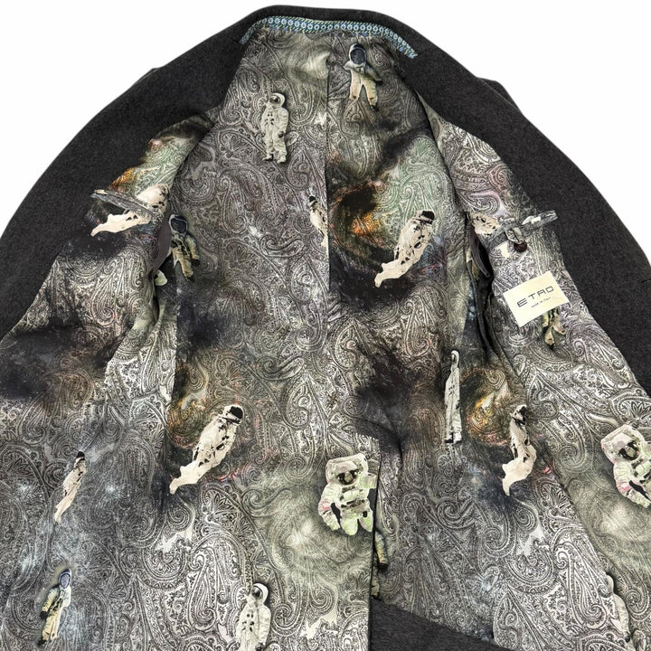 Pristine ETRO Chester coat Paisley lining pattern, astronaut gray cashmere