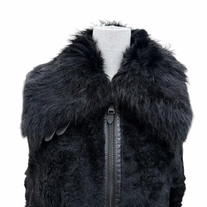 Great RALPH LAUREN Best Leather-trimmed zip-up sheepskin black Sheep leather M