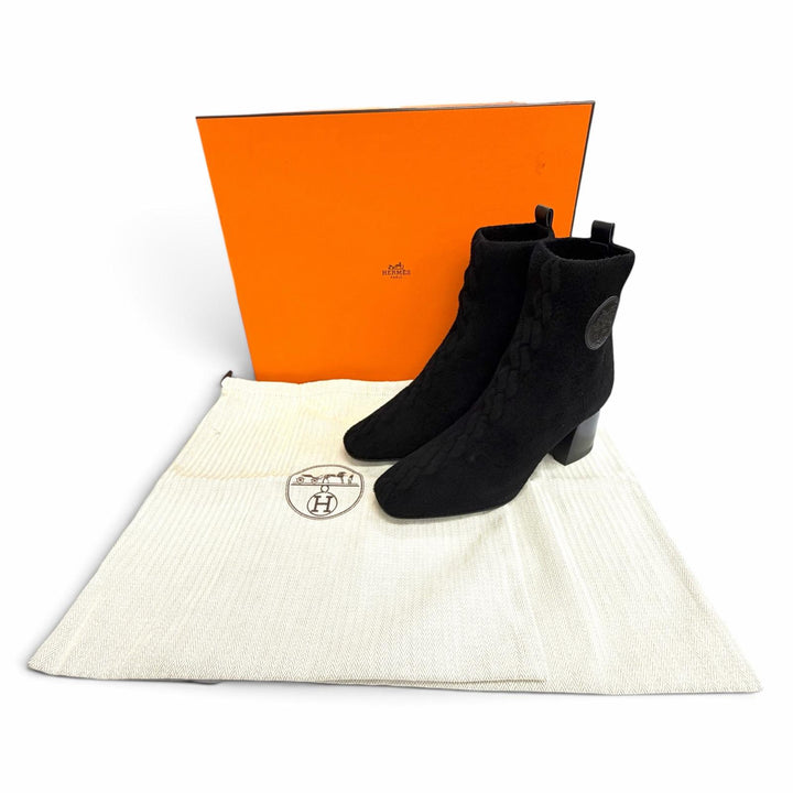 Pristine HERMES Ankle boots VOLVER Exlibris Sock Boots Knit Short Boots black 36