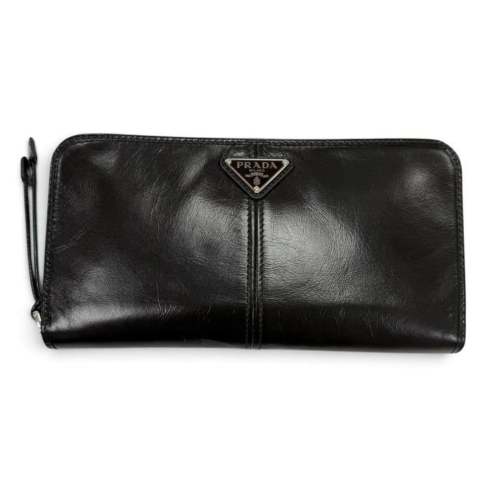 Excellent PRADA Purse Triangle Logo Zip Around Wallet Billfold 2ML059