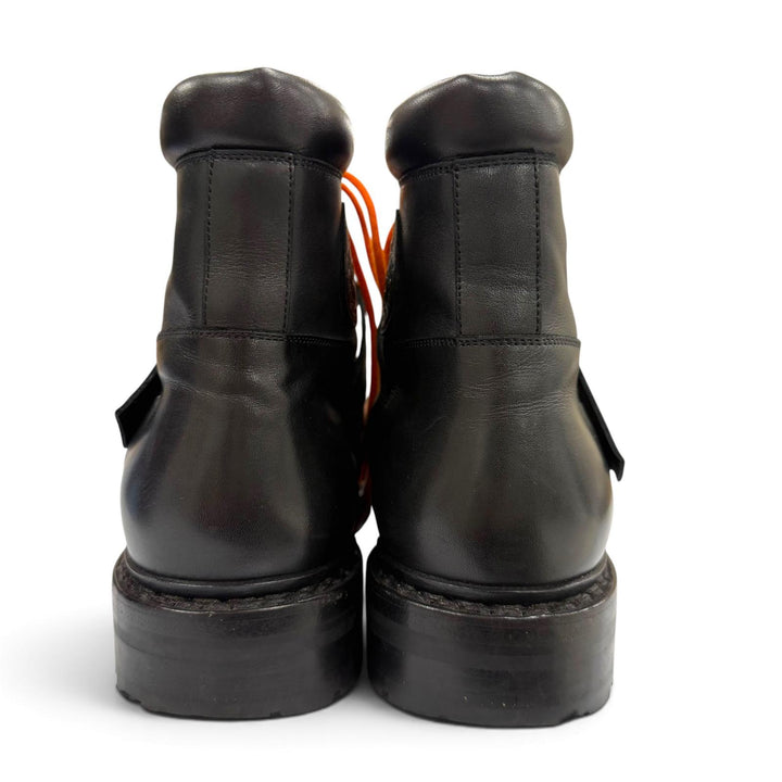 Great HERMES boots Lace-up hiking boots with logo patch black leather mens 41.5
