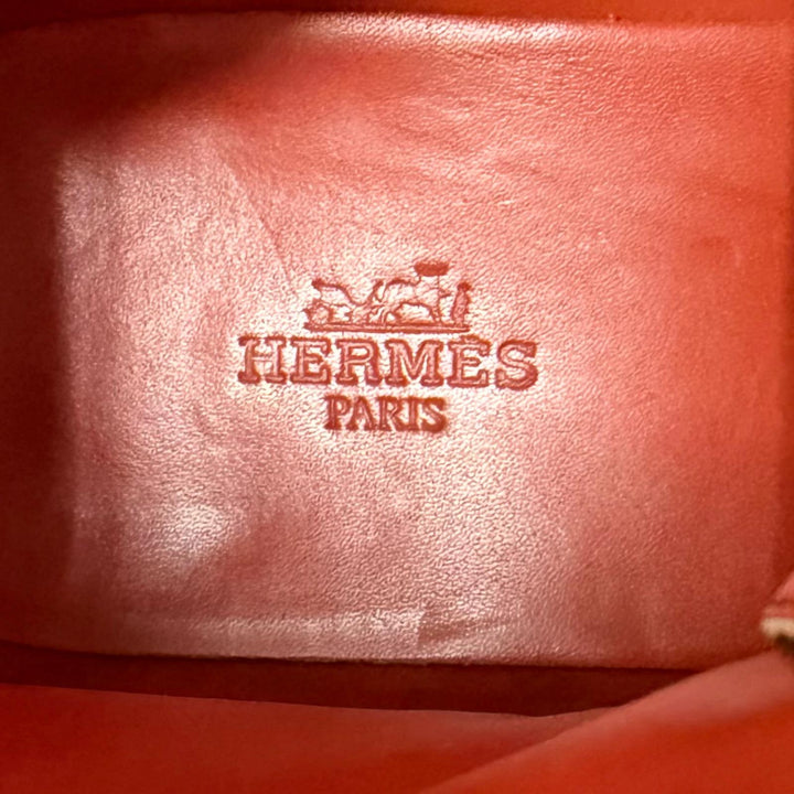 Great HERMES boots Lace-up hiking boots with logo patch black leather mens 41.5
