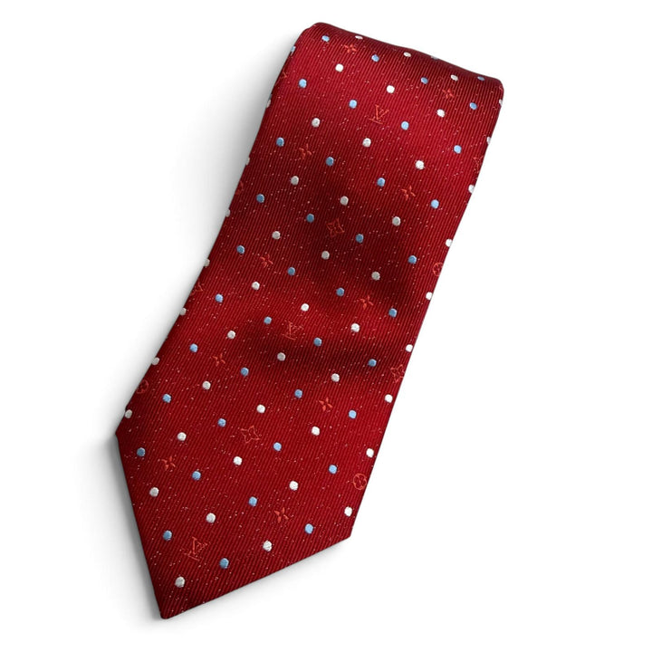 Excellent LOUIS VUITTON tie Monogram Dot Pattern Cravat Rouge silk mens M77092
