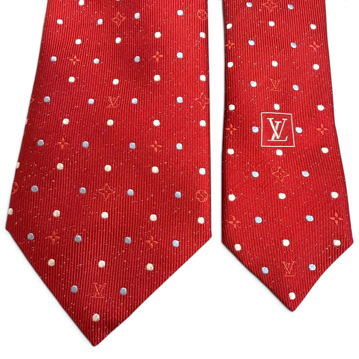 Excellent LOUIS VUITTON tie Monogram Dot Pattern Cravat Rouge silk mens M77092