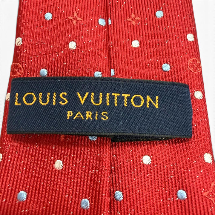 Excellent LOUIS VUITTON tie Monogram Dot Pattern Cravat Rouge silk mens M77092