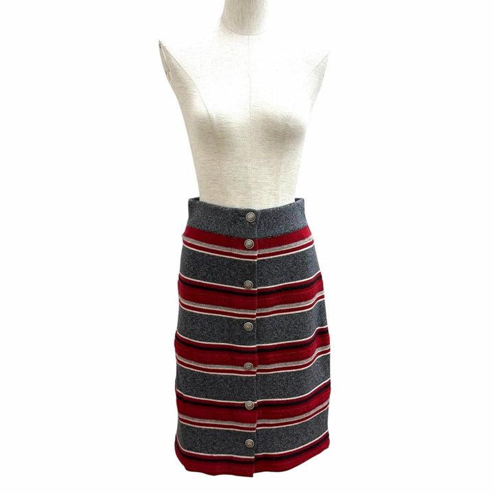 Excellent CHANEL Tight Skirt COCO Mark Button Border cashmere 36 P49747K06278