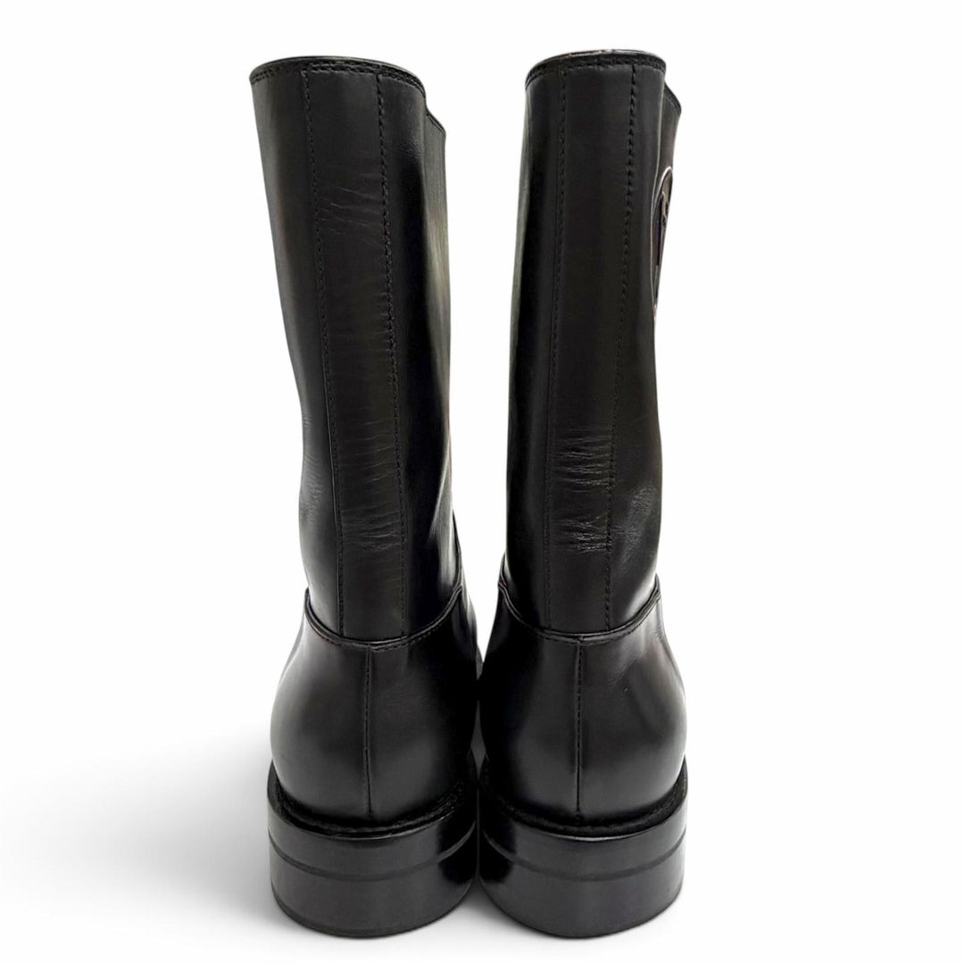 Great LOUIS VUITTON short boots LV Circle Logo Round Toe Flats black leather 37