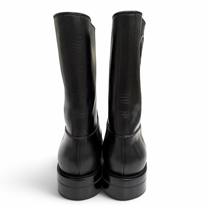 Great LOUIS VUITTON short boots LV Circle Logo Round Toe Flats black leather 37