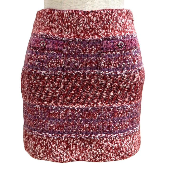 Excellent CHANEL Tweed skirt COCO Mark Trapezoid cashmere 34 23B P75721K10879