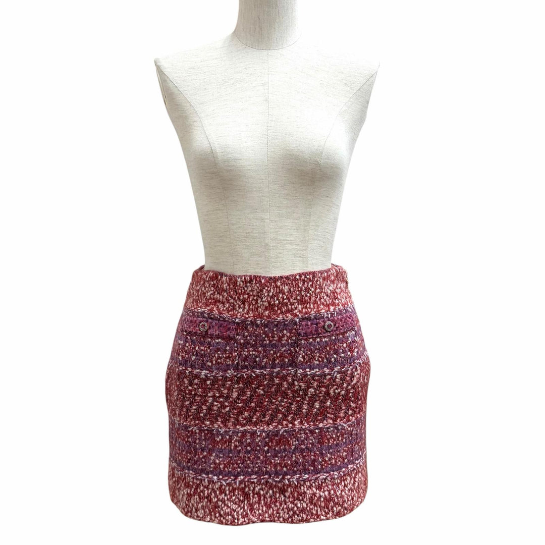 Excellent CHANEL Tweed skirt COCO Mark Trapezoid cashmere 34 23B P75721K10879