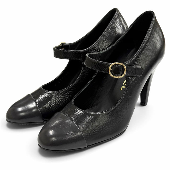 Pristine CHANEL pumps COCO Mark Belt Design Leather black leather 36 22A G39110