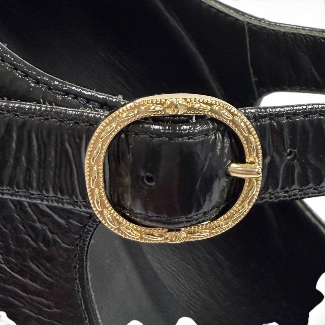 Pristine CHANEL pumps COCO Mark Belt Design Leather black leather 36 22A G39110