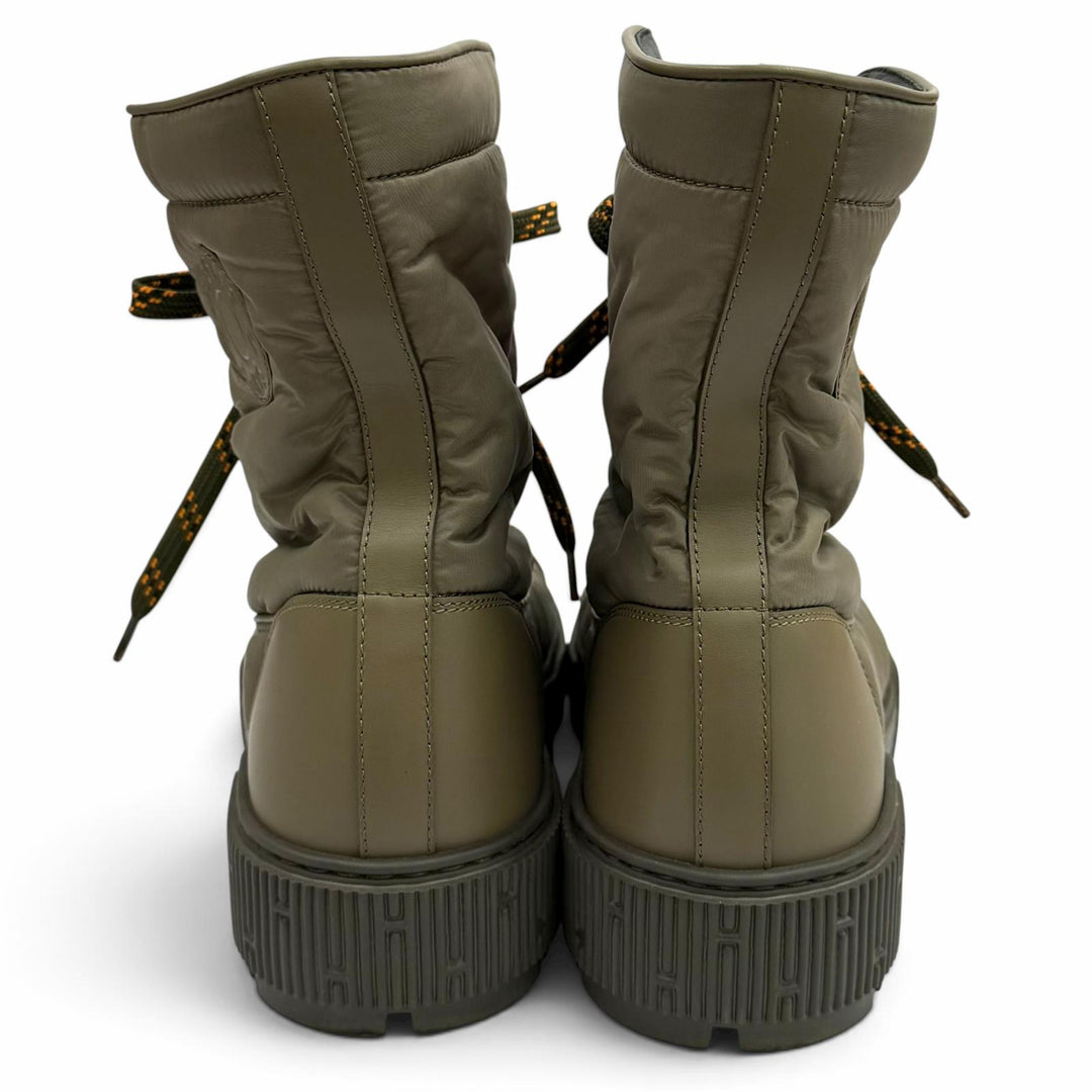 Excellent HERMES short boots FRESH Leather logo patch lace-up khaki Women 38