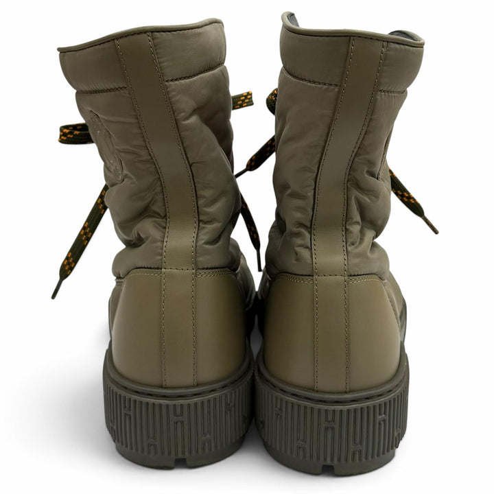Excellent HERMES short boots FRESH Leather logo patch lace-up khaki Women 38