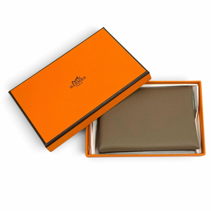 Pristine HERMES Bifold Wallet Calvi duo Serie Metal Compact Wallet Epsom Leather