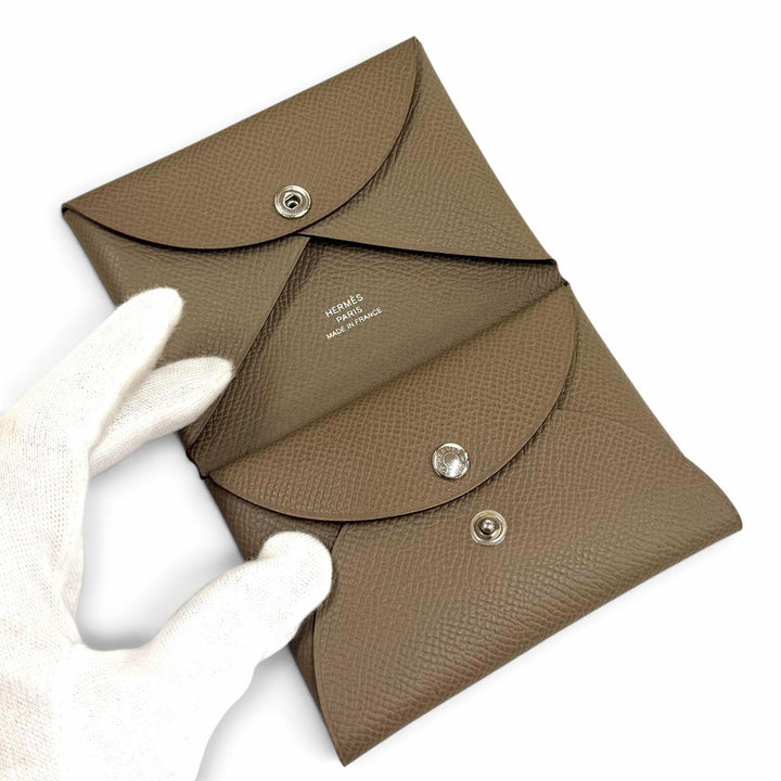 Pristine HERMES Bifold Wallet Calvi duo Serie Metal Compact Wallet Epsom Leather
