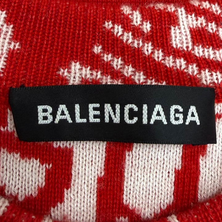 Excellent BALENCIAGA sweater Logo print crew neck long-sleeve knit Red