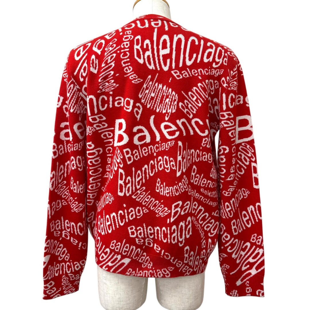 Excellent BALENCIAGA sweater Logo print crew neck long-sleeve knit Red