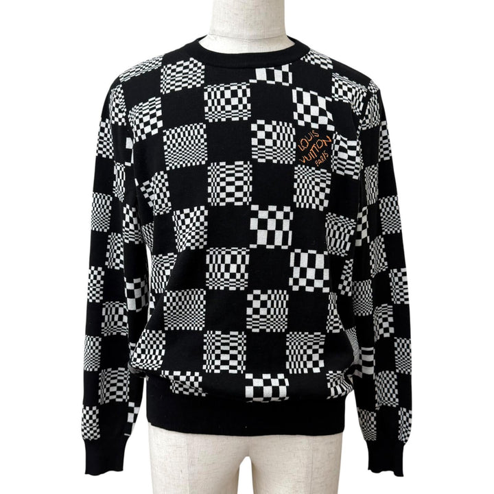 Excellent LOUIS VUITTON sweater Distorted Damier Crew Neck Long Sleeve