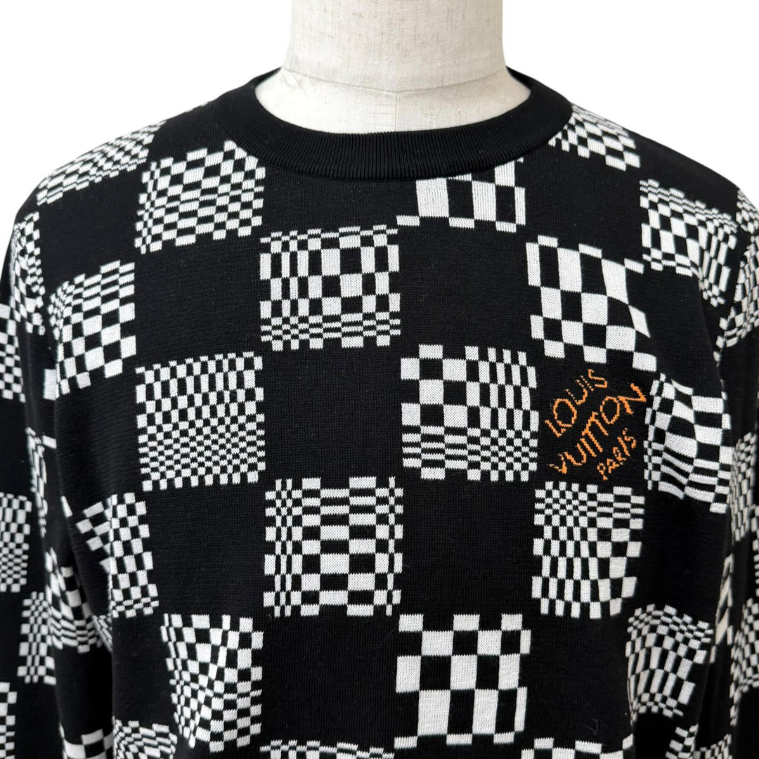 Excellent LOUIS VUITTON sweater Distorted Damier Crew Neck Long Sleeve