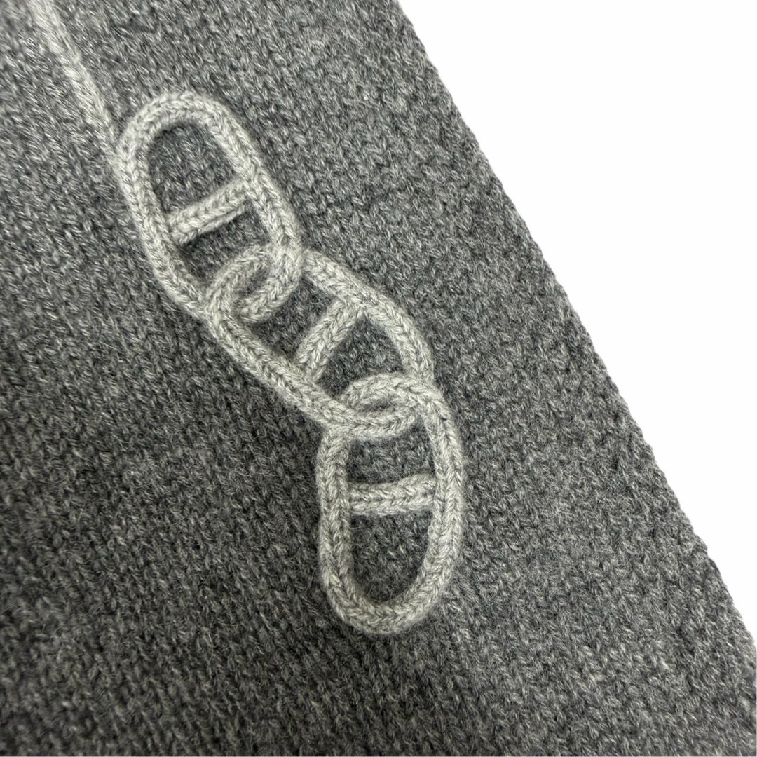 Pristine HERMES Scarf Maillon Traset Chaine d'Ancre knit gray cashmere mens