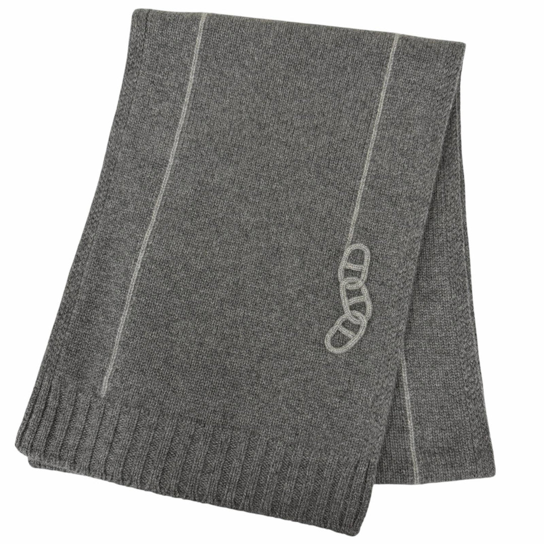 Pristine HERMES Scarf Maillon Traset Chaine d'Ancre knit gray cashmere mens