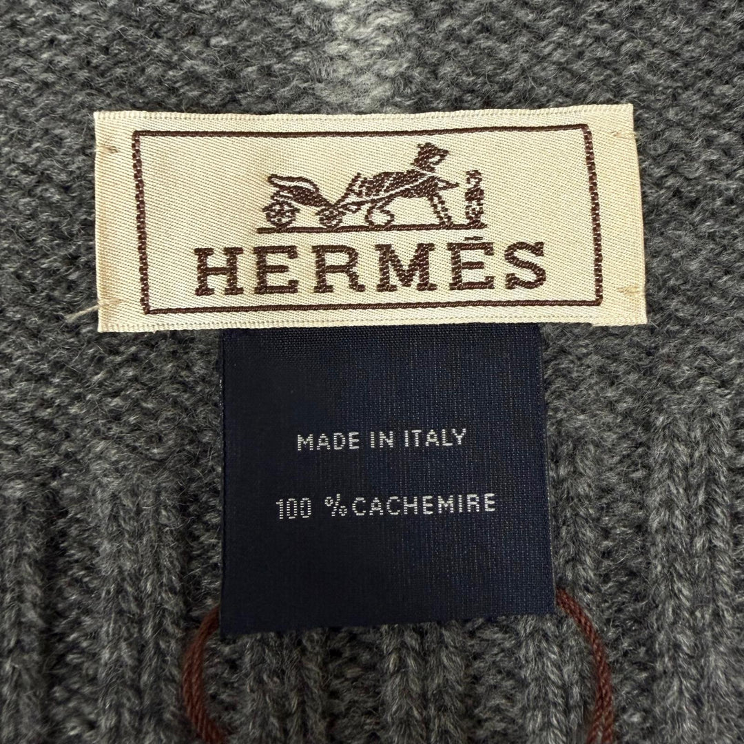 Pristine HERMES Scarf Maillon Traset Chaine d'Ancre knit gray cashmere mens