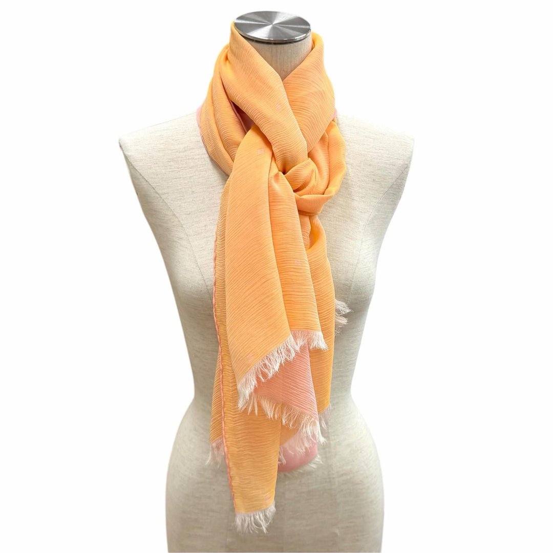 Great HERMES Stall Reversible H-logo sheer fringe pink silk Women