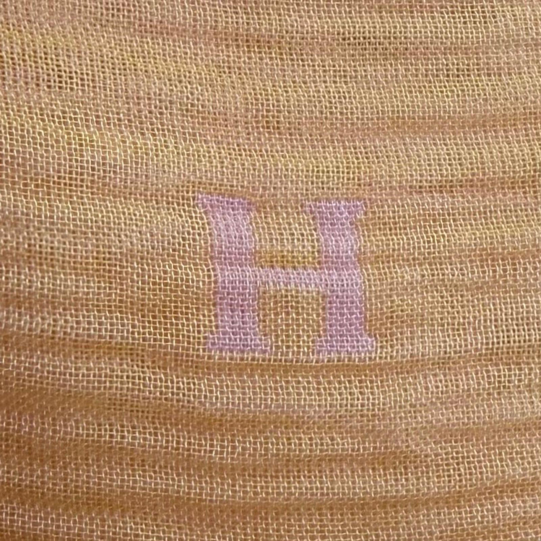Great HERMES Stall Reversible H-logo sheer fringe pink silk Women