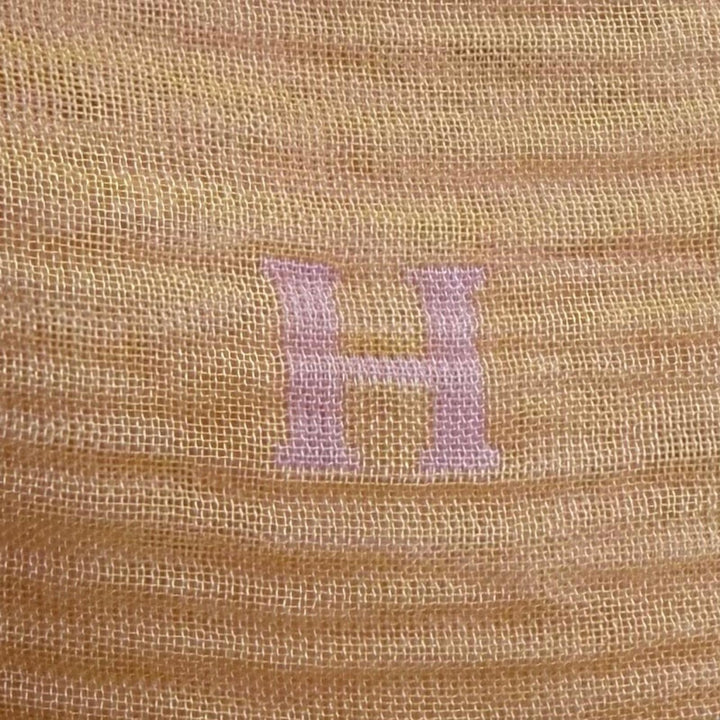 Great HERMES Stall Reversible H-logo sheer fringe pink silk Women
