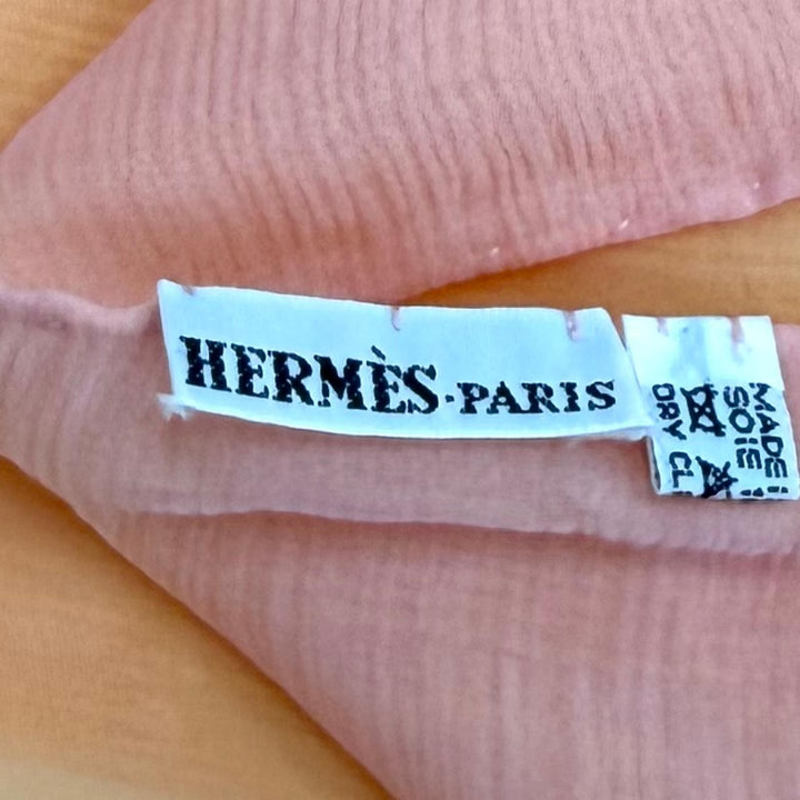 Great HERMES Stall Reversible H-logo sheer fringe pink silk Women
