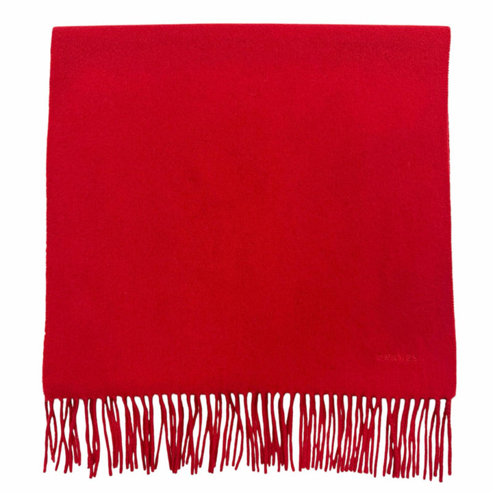 Great HERMES Scarf Embroidered logo with fringe Red cashmere mens