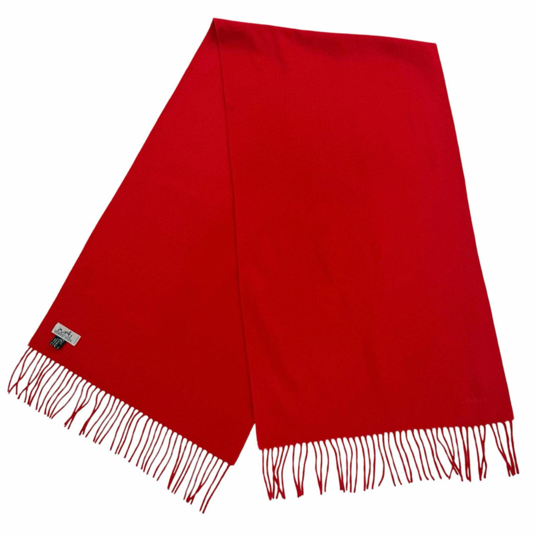 Great HERMES Scarf Embroidered logo with fringe Red cashmere mens