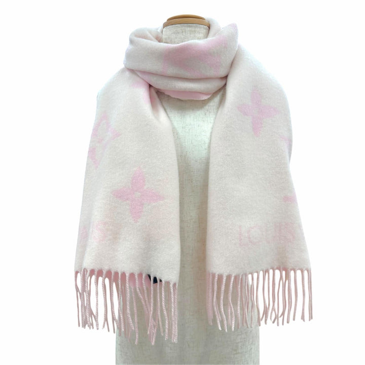 Great LOUIS VUITTON Scarf Reykjavik Monogram Giant with Fringe cashmere M90894