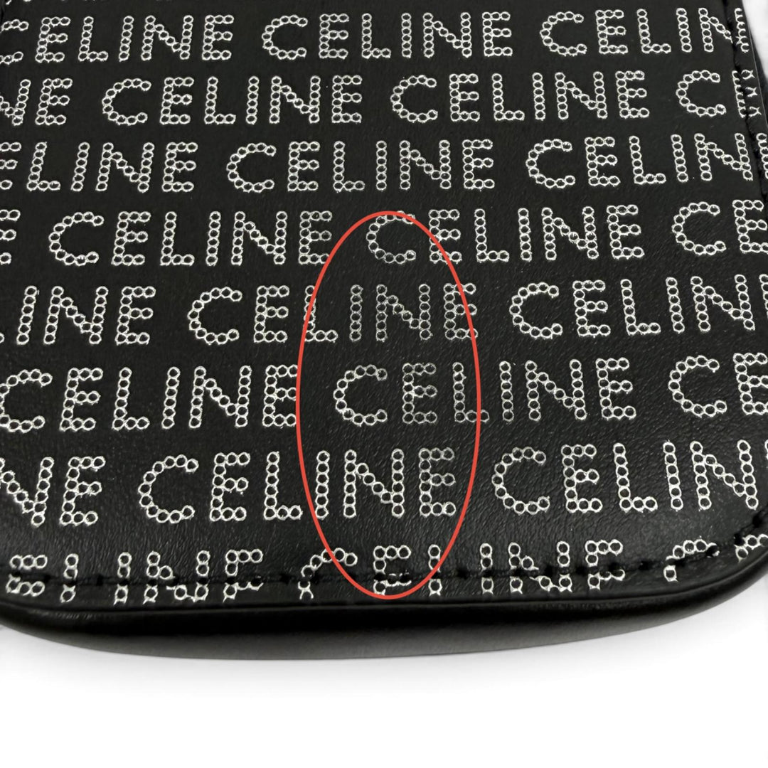 Excellent CELINE Coin case Logo print square leather purse black 10K743FGH.38SI