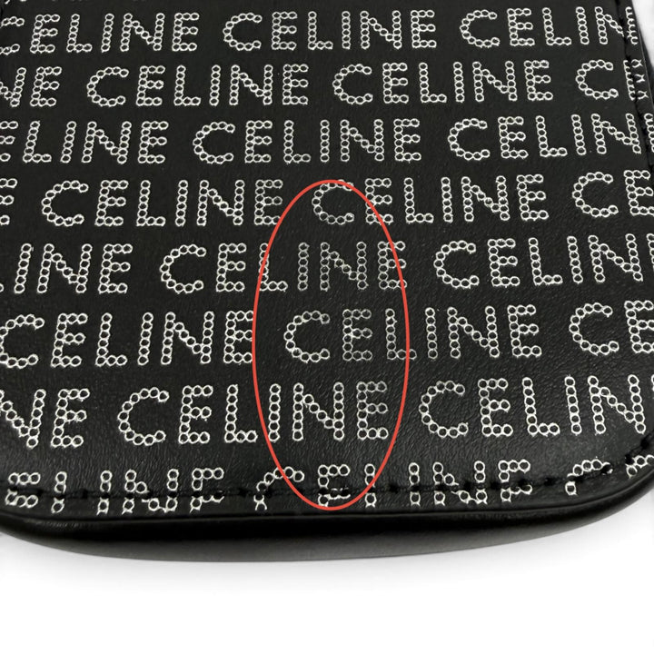 Excellent CELINE Coin case Logo print square leather purse black 10K743FGH.38SI