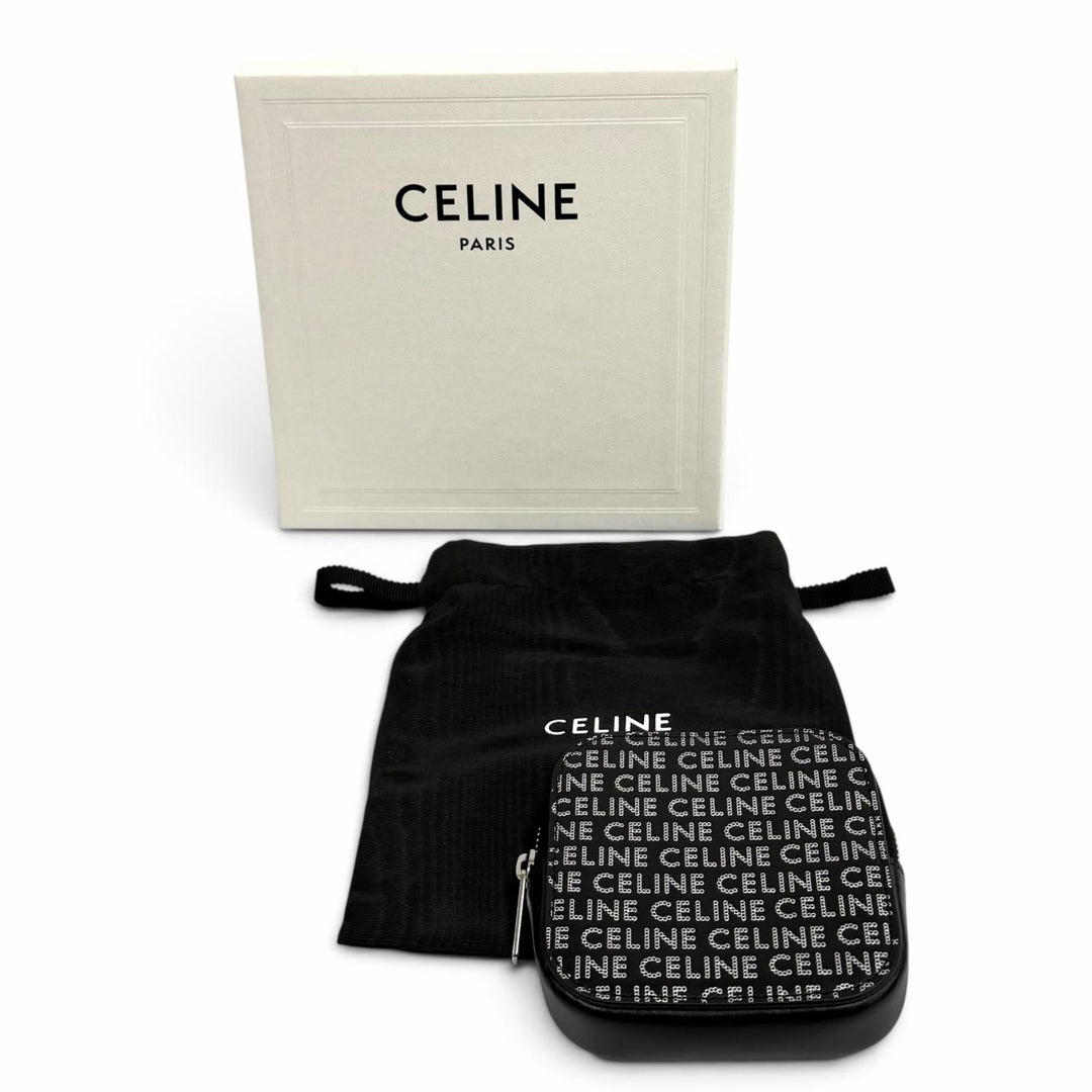 Excellent CELINE Coin case Logo print square leather purse black 10K743FGH.38SI