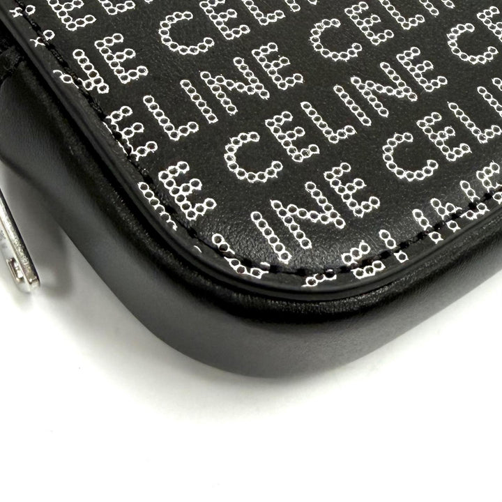 Excellent CELINE Coin case Logo print square leather purse black 10K743FGH.38SI