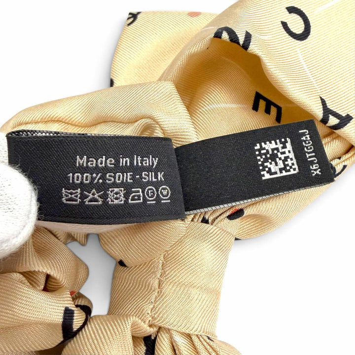 Excellent CHANEL COCO Mark logo scrunchie with ribbon, hair tie, silk AA9304