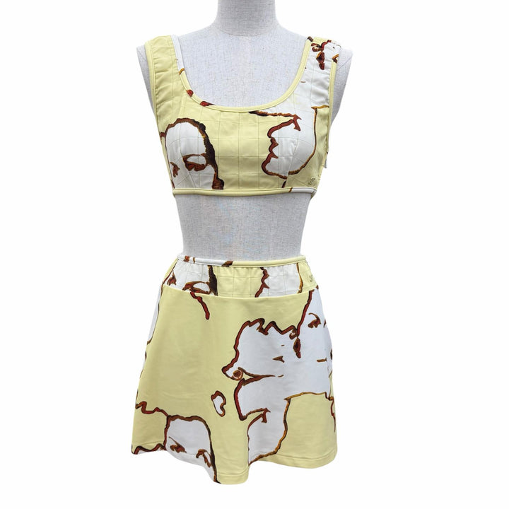 Pristine CHANEL COCO Mark Maillon Face Print Swimsuit 3-Piece Set 38 00S P15809