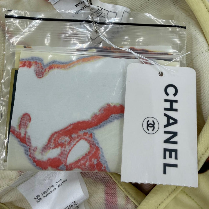 Pristine CHANEL COCO Mark Maillon Face Print Swimsuit 3-Piece Set 38 00S P15809