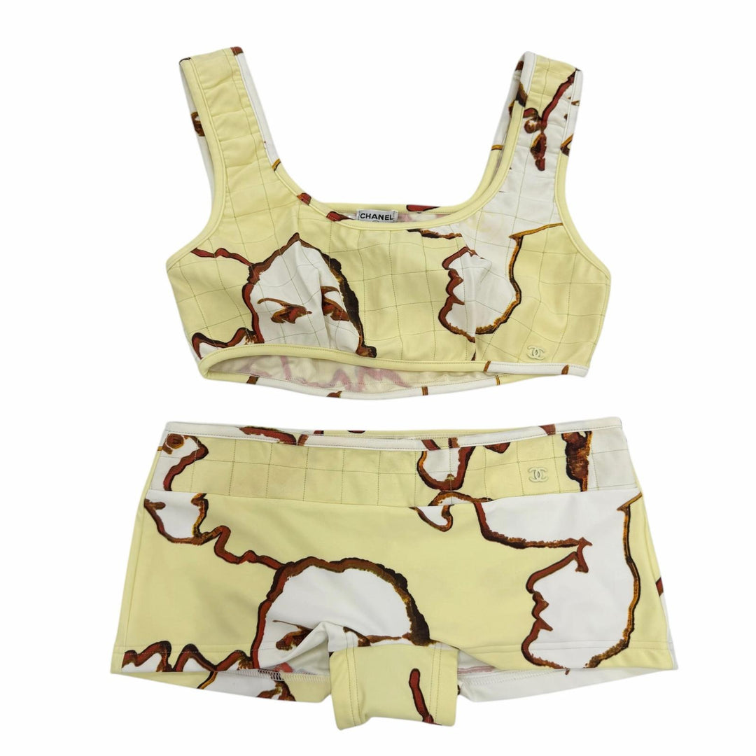 Pristine CHANEL COCO Mark Maillon Face Print Swimsuit 3-Piece Set 38 00S P15809