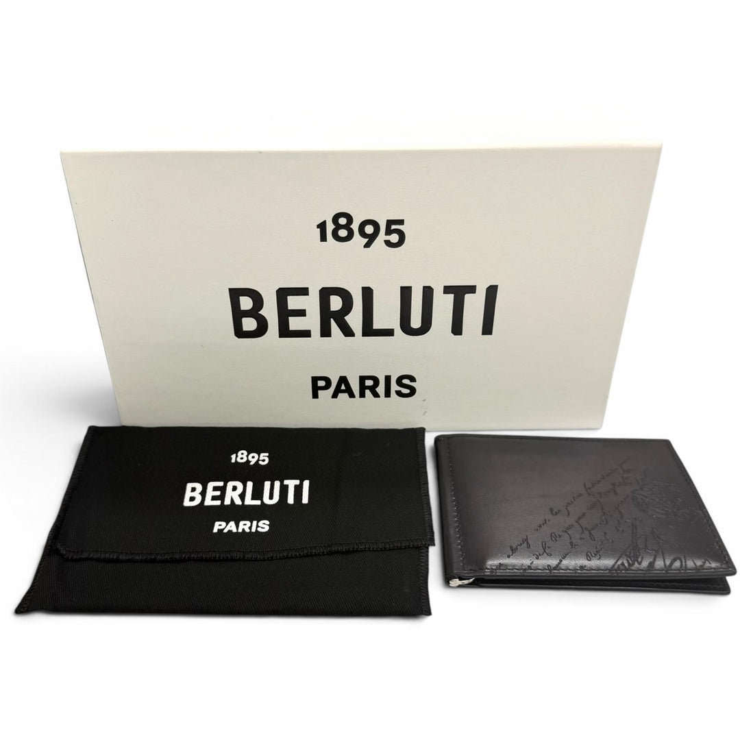 Pristine BERLUTI Money clip Figure Coin Flap Compact Nero Grigio leather mens