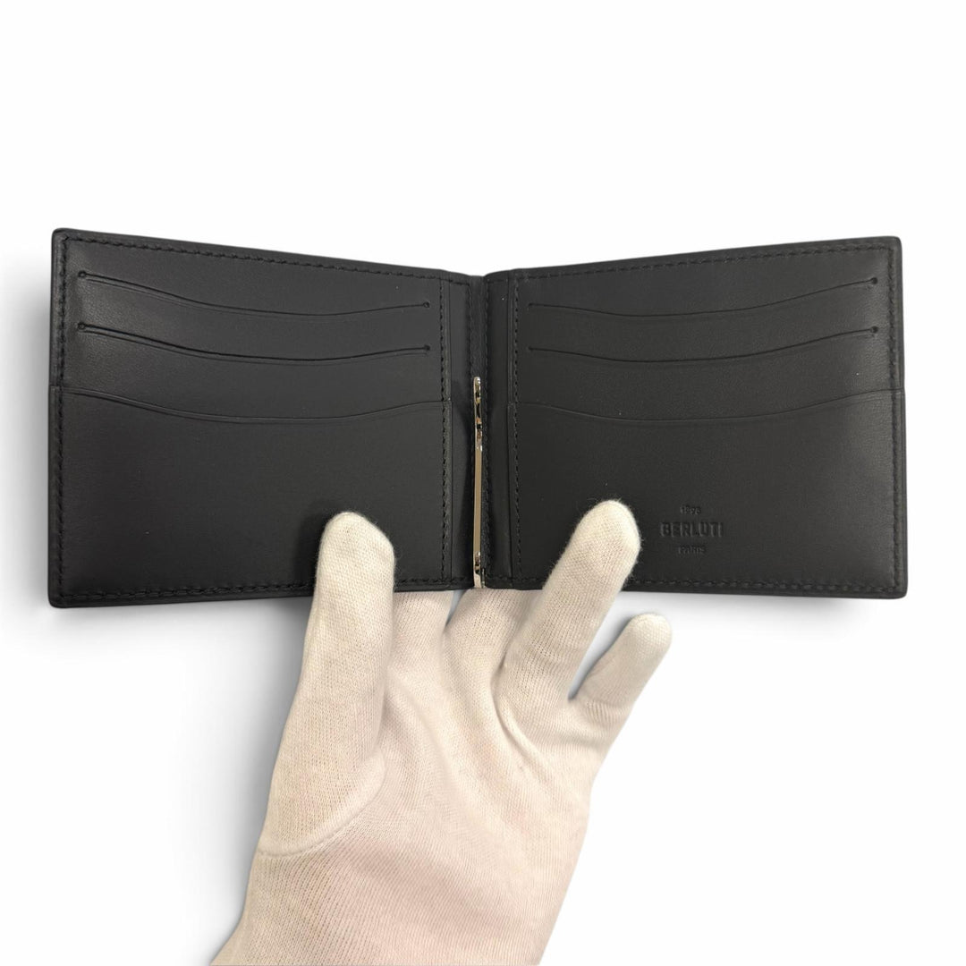 Pristine BERLUTI Money clip Figure Coin Flap Compact Nero Grigio leather mens