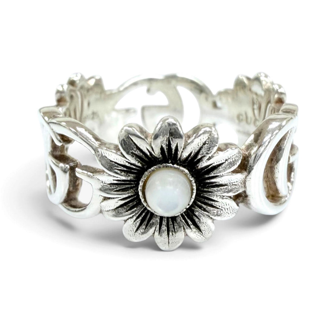 Excellent GUCCI Ring ring Double G flower Silver AG925 Women 16 527394