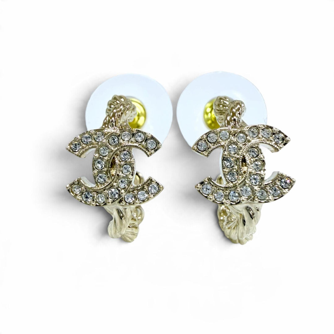 Excellent CHANEL Pierce COCO Mark Rhinestone Accessories gold Women A26P ABH177