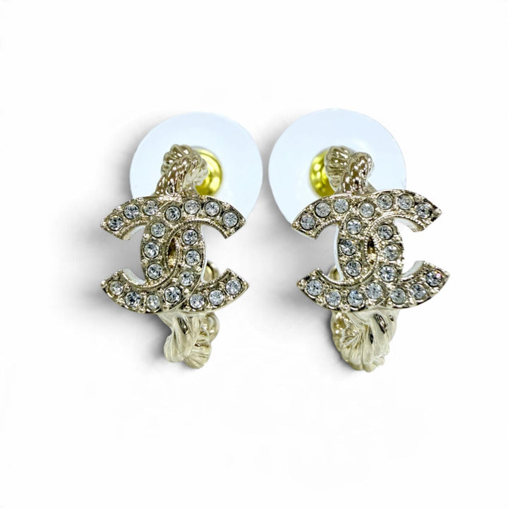 Excellent CHANEL Pierce COCO Mark Rhinestone Accessories gold Women A26P ABH177
