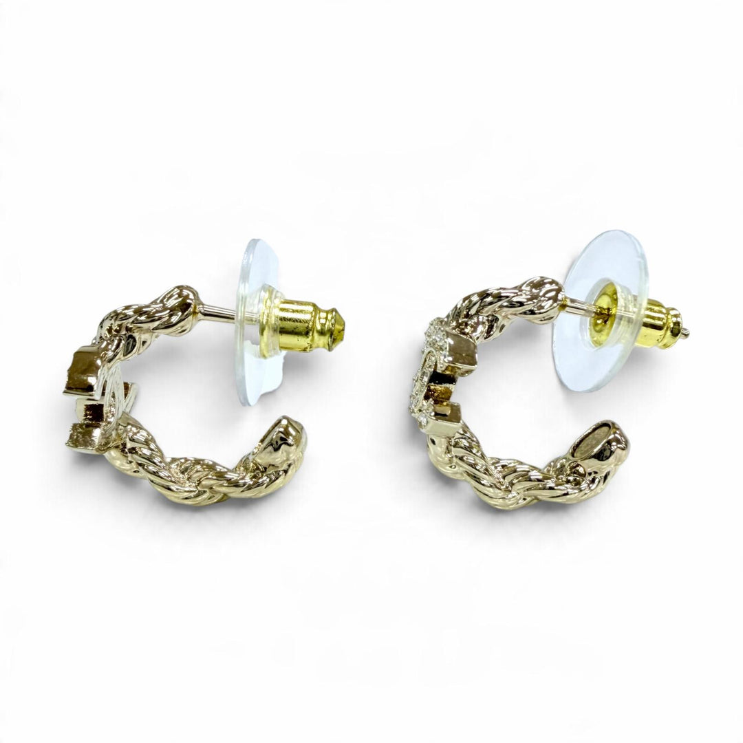 Excellent CHANEL Pierce COCO Mark Rhinestone Accessories gold Women A26P ABH177